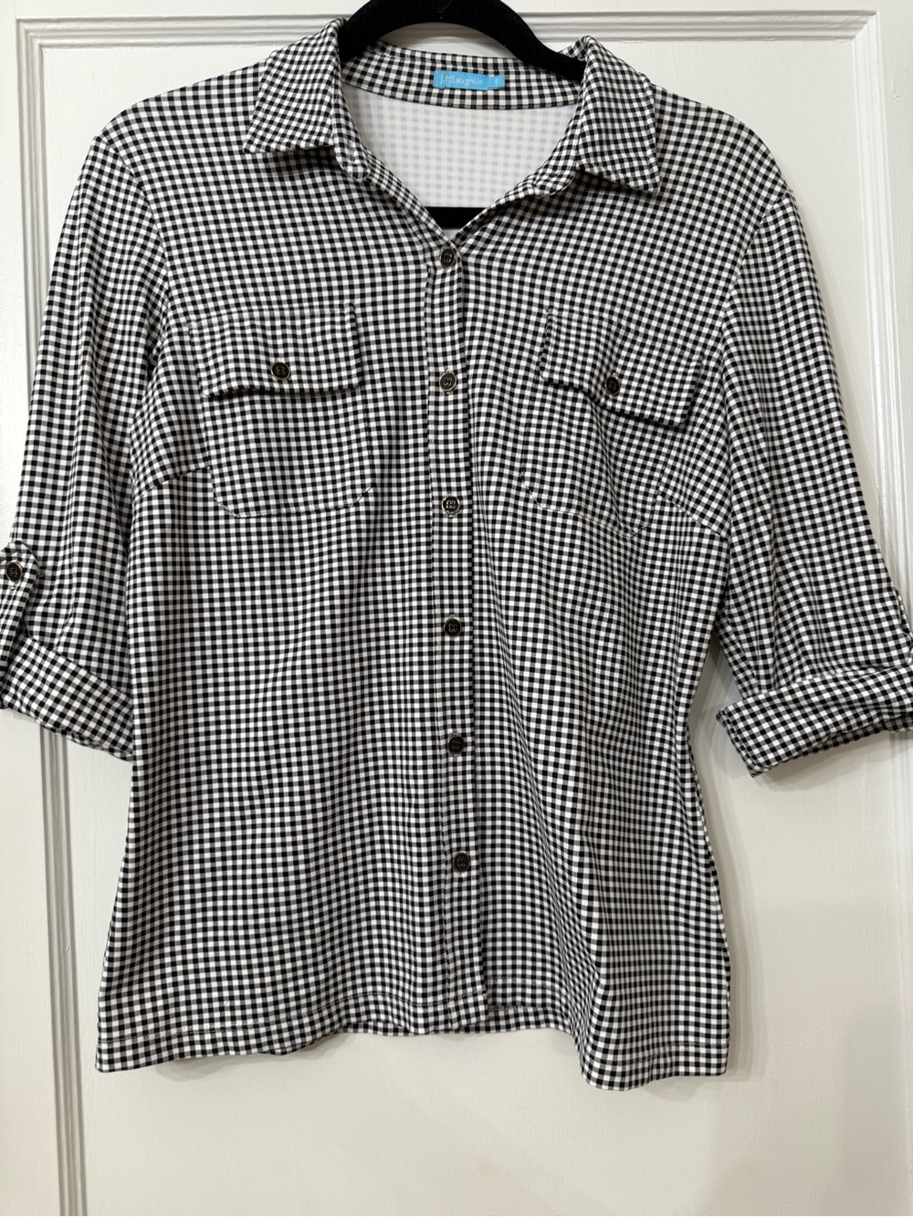 J. McLaughlin Black & White Buffalo Check 3/4 Sleeve Button Up
Blouse size small
